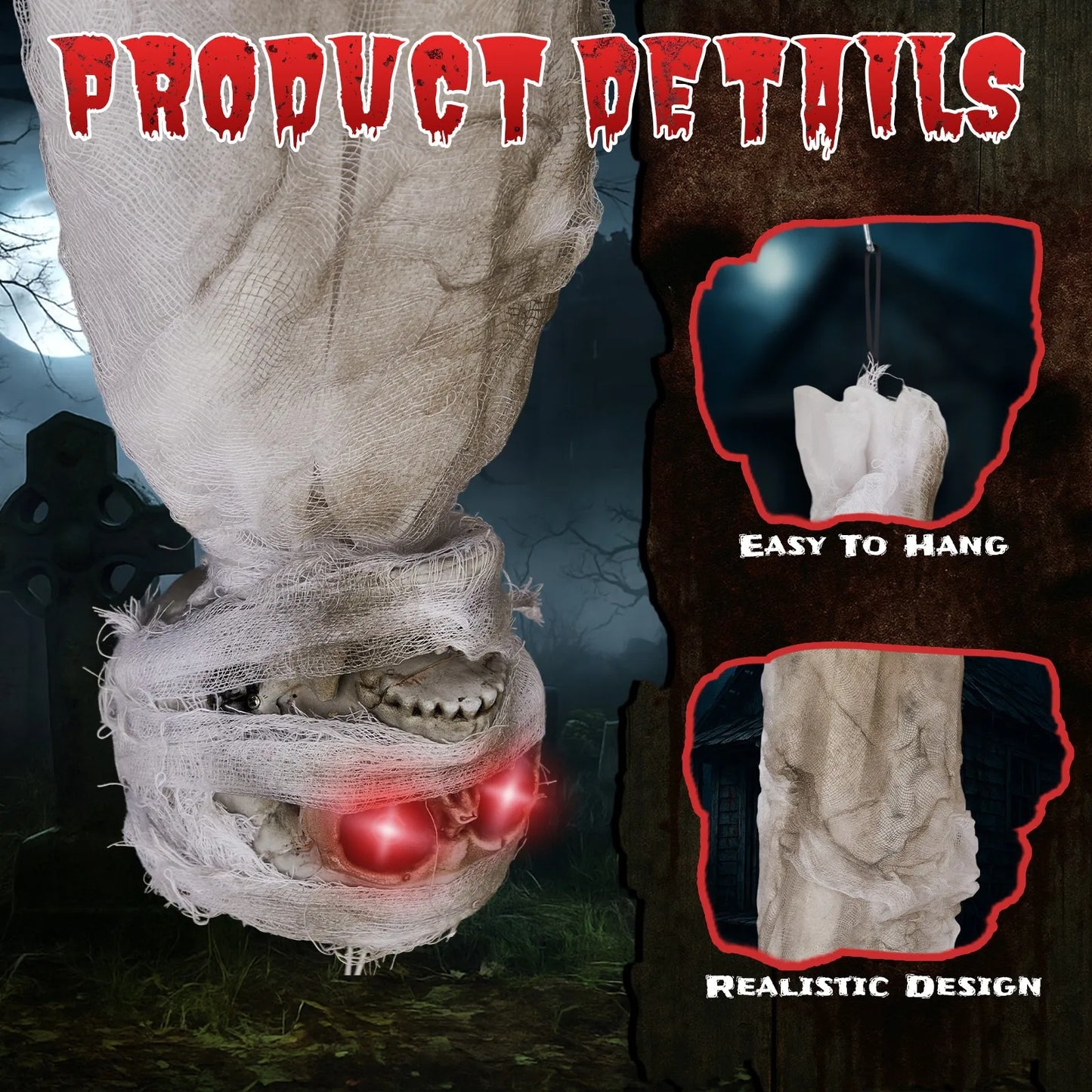 Indoor 3 FT Halloween Animated Hanging Cocoon Corpse Decoration Dead Body Prop