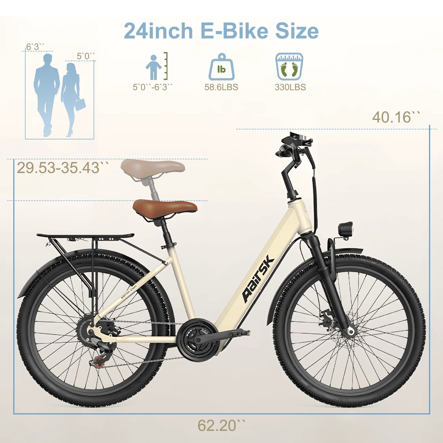 Electric Bike Adults Peak 750W 23MPH Commuting Electric Mountain Bike 36V Lithium Battery,7-Speed,24" Tire Front Fork Suspension