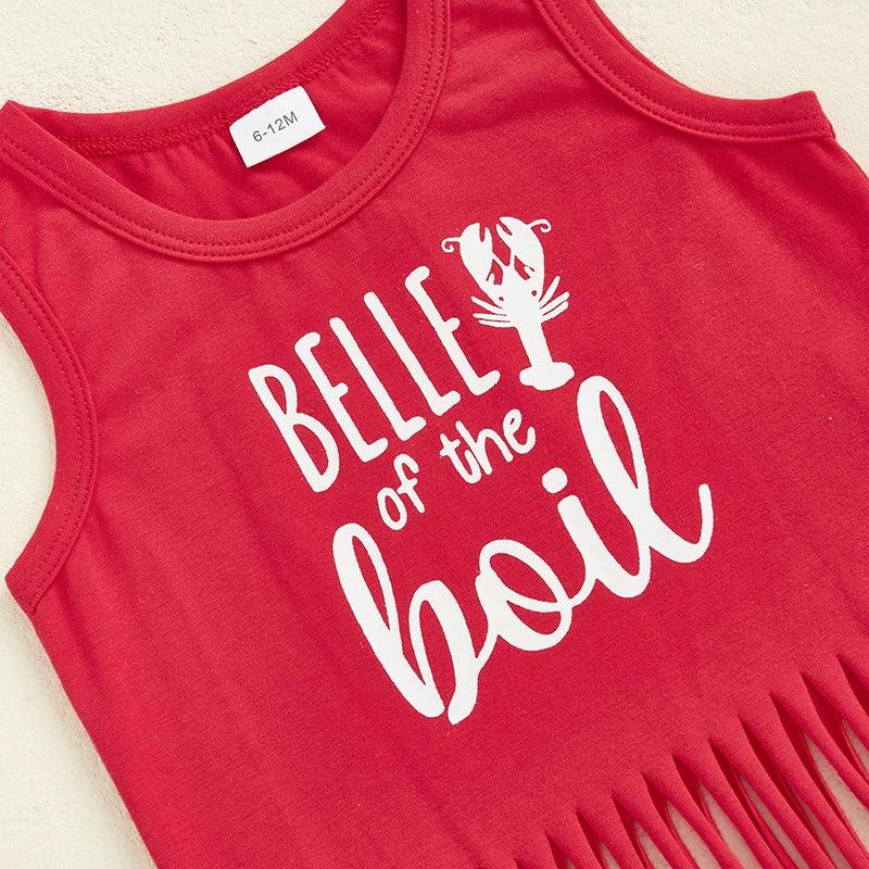 Girls Sleeveless Tank Top and Flare Pants Set Featuring Fun Letters and Lobster Print Design for a Stylish Summer Look