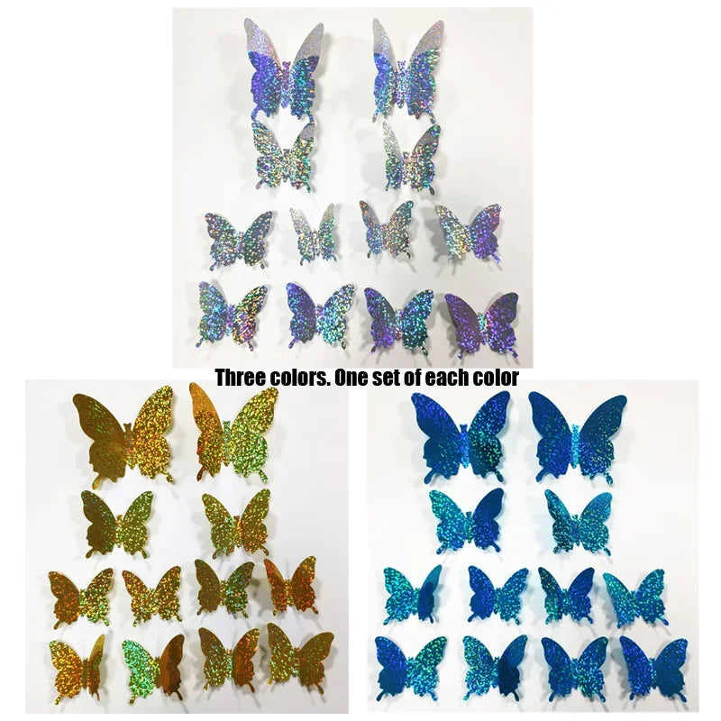 12 Pcs/Set Glitter Butterfly 3D Wall Sticker Kids Room Home Decoration Living Room Butterflies Wedding Decor Art Decals Stickers
