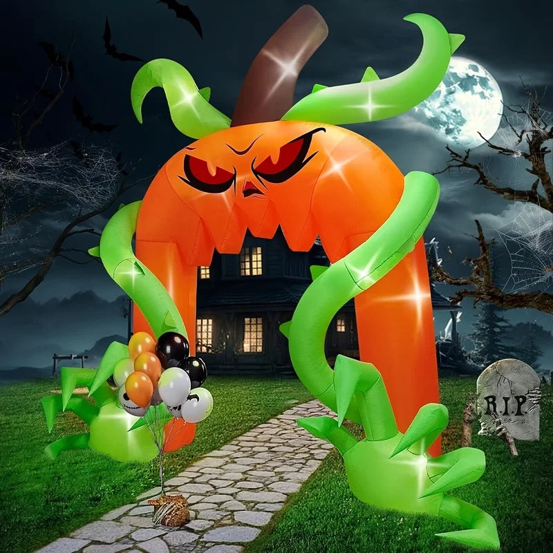 Kalolary 12FT Halloween Arch Balloon, Giant Pumpkin Arch Balloon with LED Lights, Scary Halloween Outdoor Balloon Decoration,