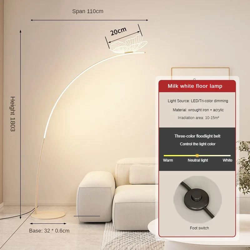 Nordic Modern Butterfly Arc LED Eye protection Floor Lamps Dimmable Control Art fishing decoration Lighting for Living Room sofa