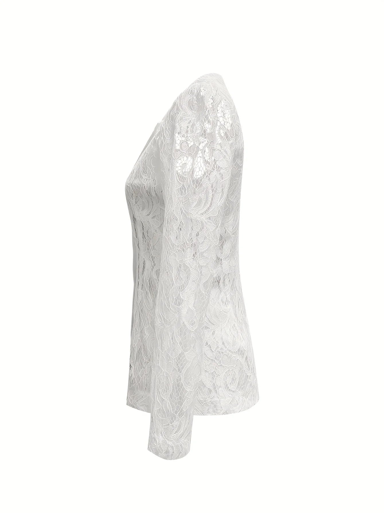 Elegant Lace Trimmed Womens Blazer Notch Lapel White