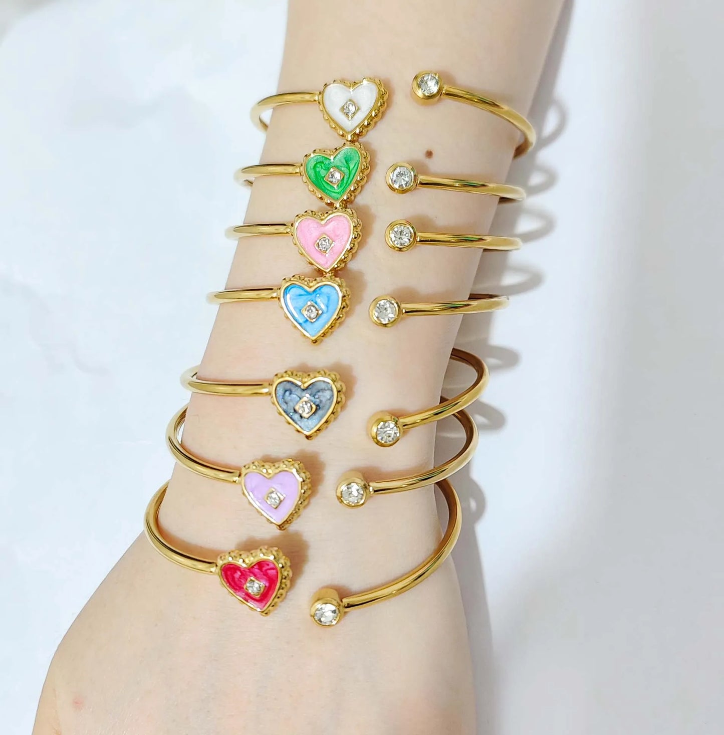 Stainless steel glaze drop bracelet set combination ins wind diamond female fashion Joker advanced hand jewelry.