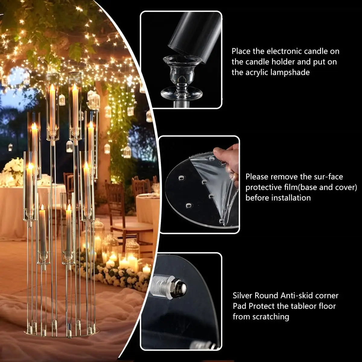 6PCS Clear Candelabra Centerpiece for Wedding 8 Arm Acrylic 38.5 Tall Floor Candle Holder for Birthday Party Decor