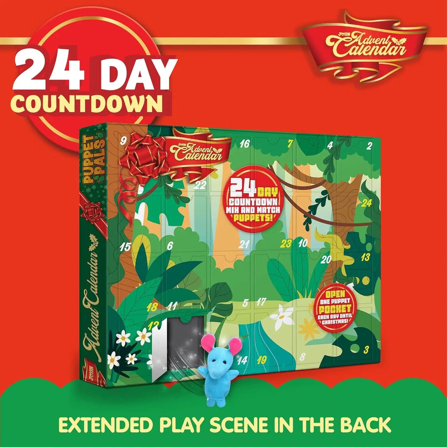 JOYFY Christmas Advent Calendar 2025 with Finger Puppets 24 Days Christmas Countdown Toy for Girls Kids Xms Party Favors Gift