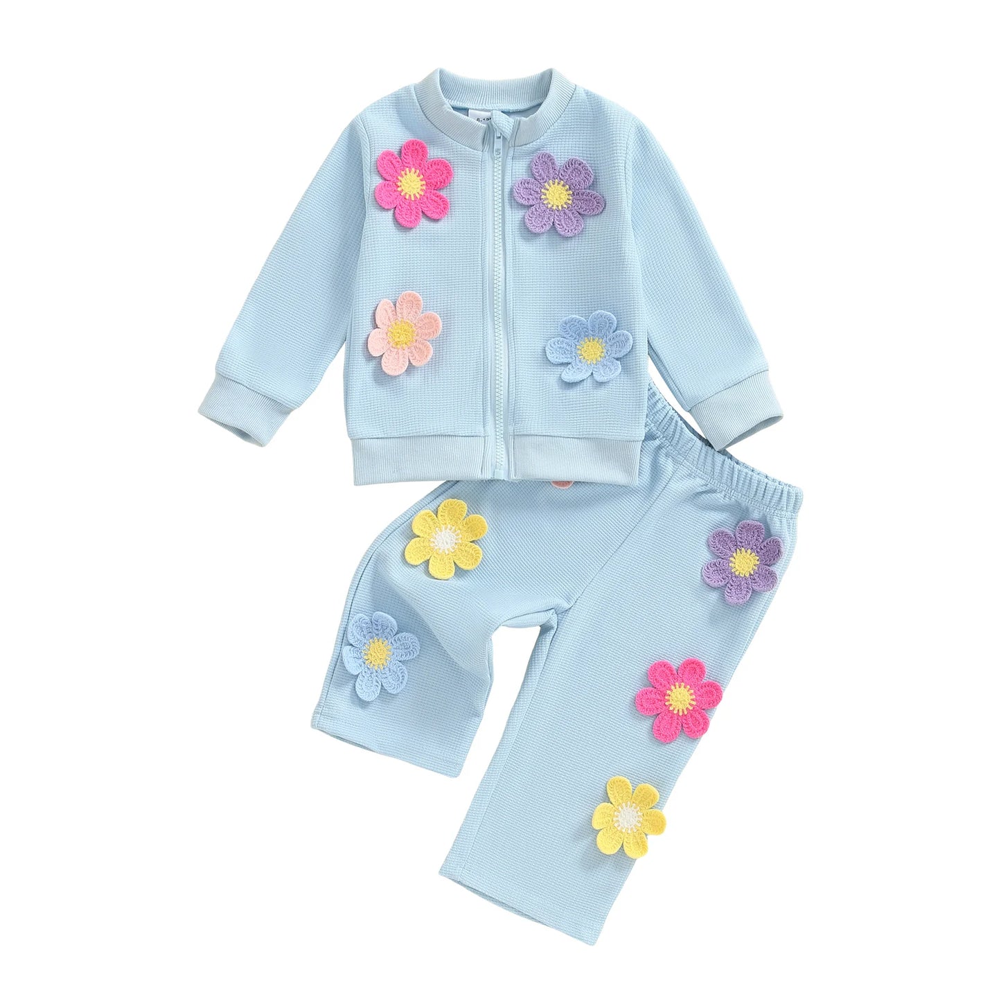 Toddler Girl Winter Outfits 3D Flower Hooded Coat Elastic Waist Leggings 2 Pcs Set for Cold Weather Style