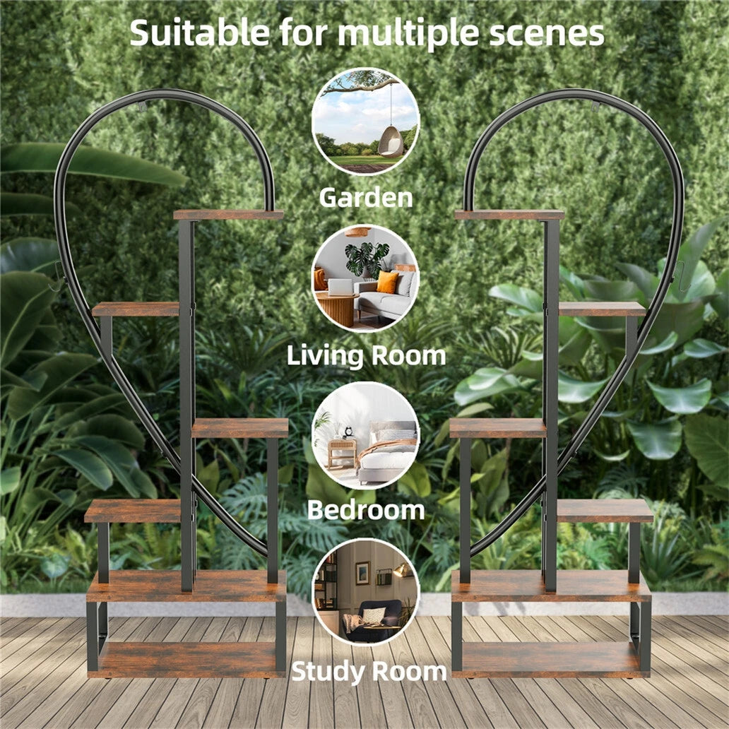 Plant Stand Half Heart Shaped Multiple Planter Rack Flower Display Home Creative Half Heart Ladder Hanging Plant Shelf Rack