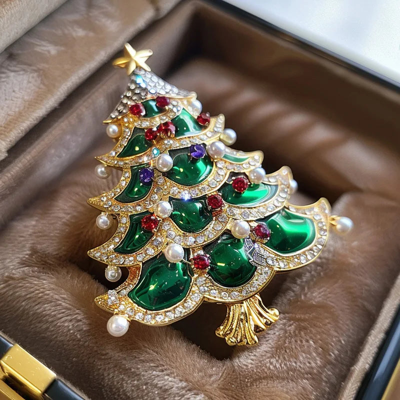 Women Men Luxury Crystal Christmas Tree Pearl Brooch Jewelry Classic Vintage Unisex Party Banquet Pin New Yearl Gift