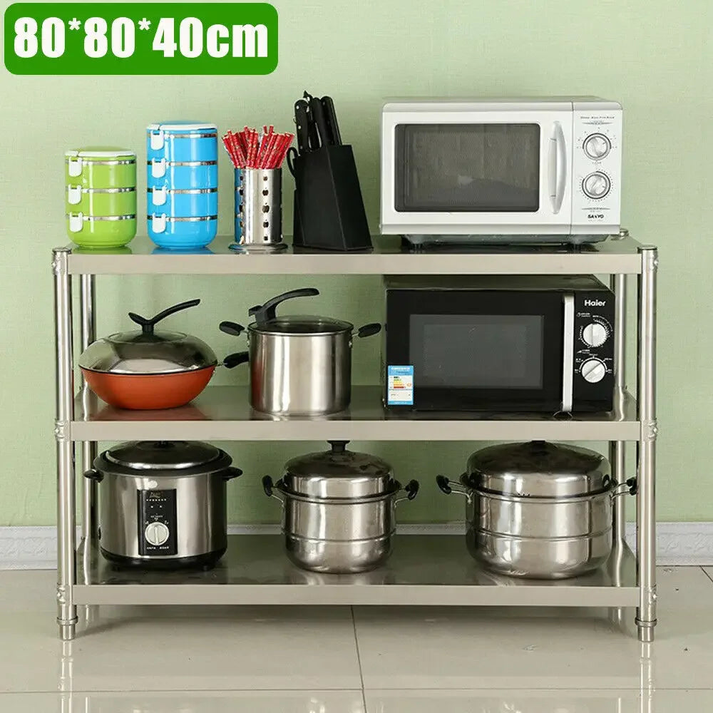 80×40×80cm 3 Layers Adjustable Stainless Steel Stand 201 Stainless Steel Shelf Space-saving Storage Metal Shelf for kitchens