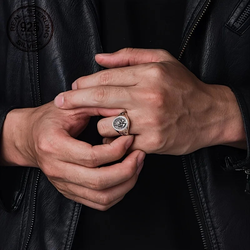 925 Sterling Silver Praying Hands Cross Rings for Men Vintage Punk Signet Believers Religious Ring Christian Jewelry