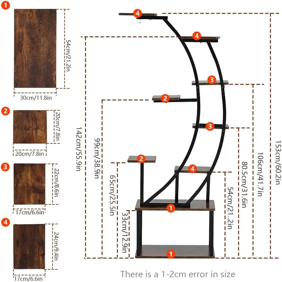 Black Plant Stand with Grow Light for Indoor Plants 9 Tiered Metal Plant Shelf 60" Black Holder Display Rack for Home Balcony