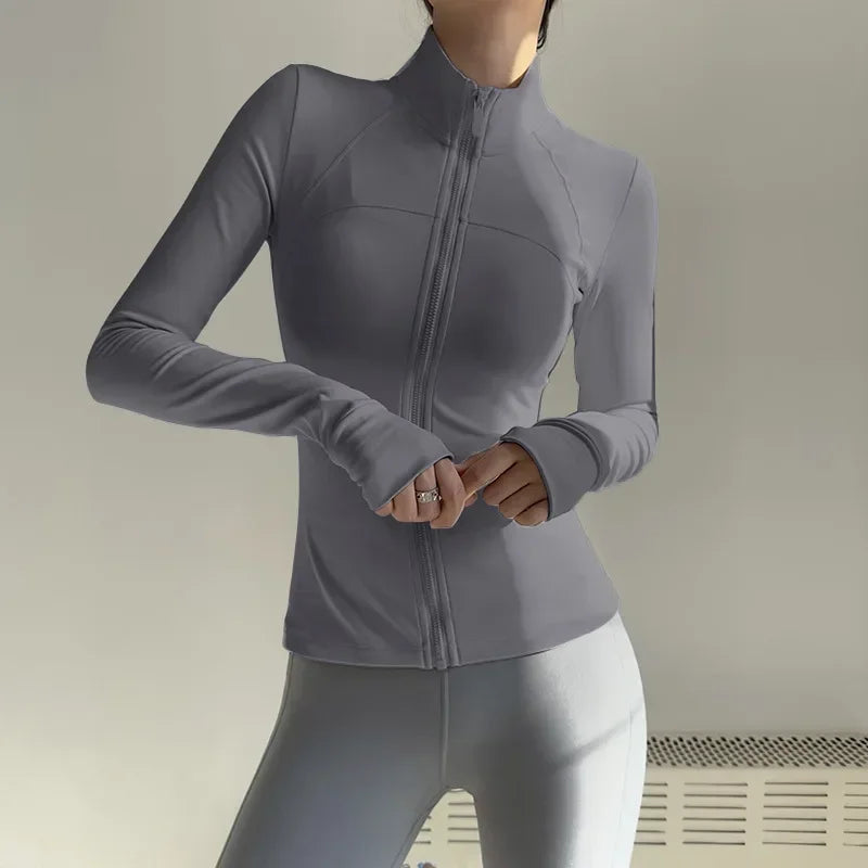 Women Zip Up Fitness Jacket Long Sleeve Quick Dry Yoga Top