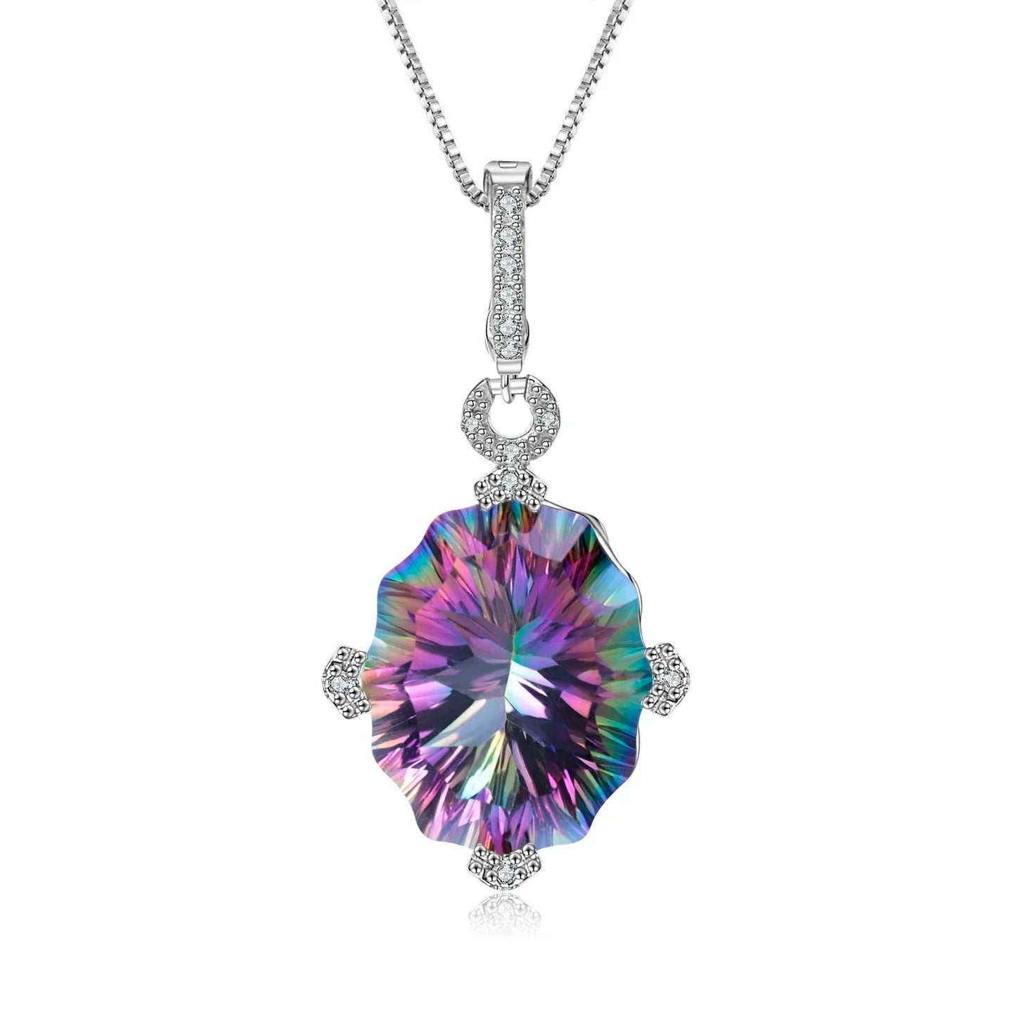 GEM'S BALLET 24.21Ct Irregular Shape Natural Rainbow Mystic Quartz Pendant Necklace 925 Sterling Silver for Women Fine Jewelry