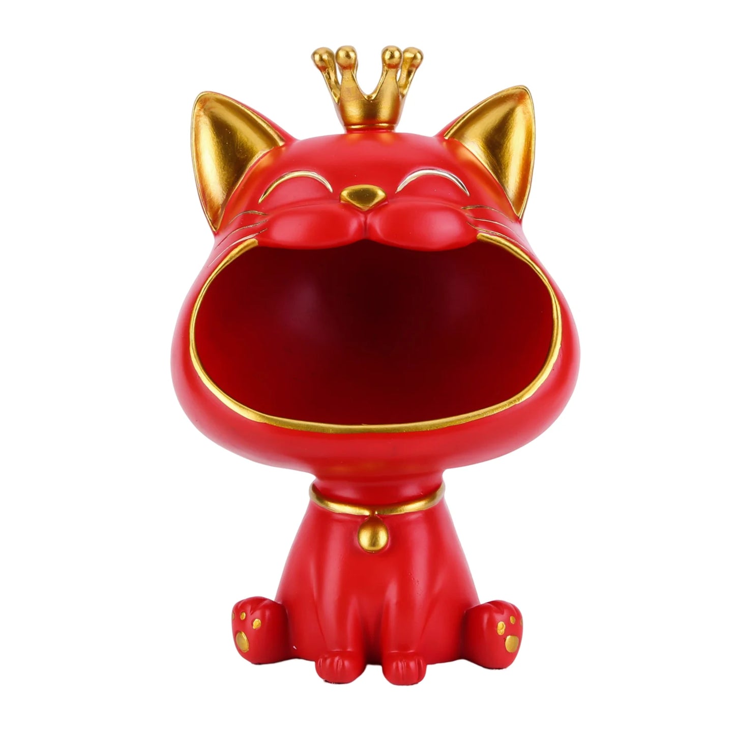 Laughing Cat Statue Resin Lucky Cat Statue Decoration Creative Big Mouths Cat Statue Cute Desktop Storage Accessories