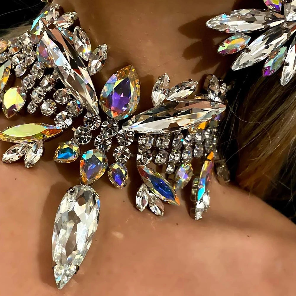 Stonefans Geometric Necklace Earrings Set Crystal Accessories for Women Party Bling Rhinestone Statement Jewelry Set Jewelry