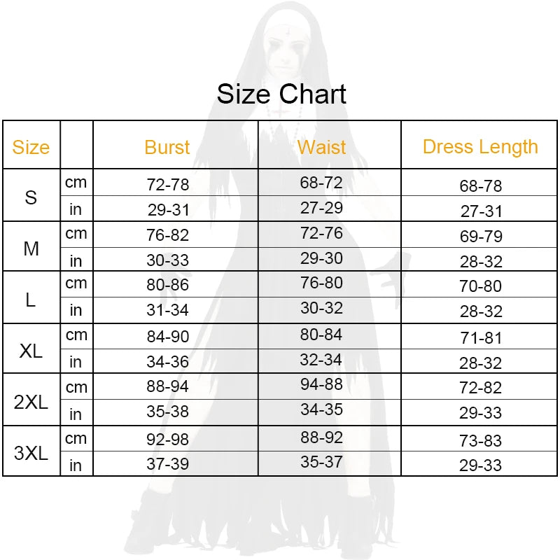 Halloween Costume with Hat Gloves Vampire Demon Costume Cross Print Long Dress Party Costume Women Nun Costume Cosplay Costumes