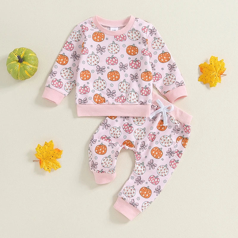 Adorable Infant Girls Halloween Costume Pumpkin Patterned Long Sleeve Top and Stretchy Pants Set Toddler Halloween Outfit Cute