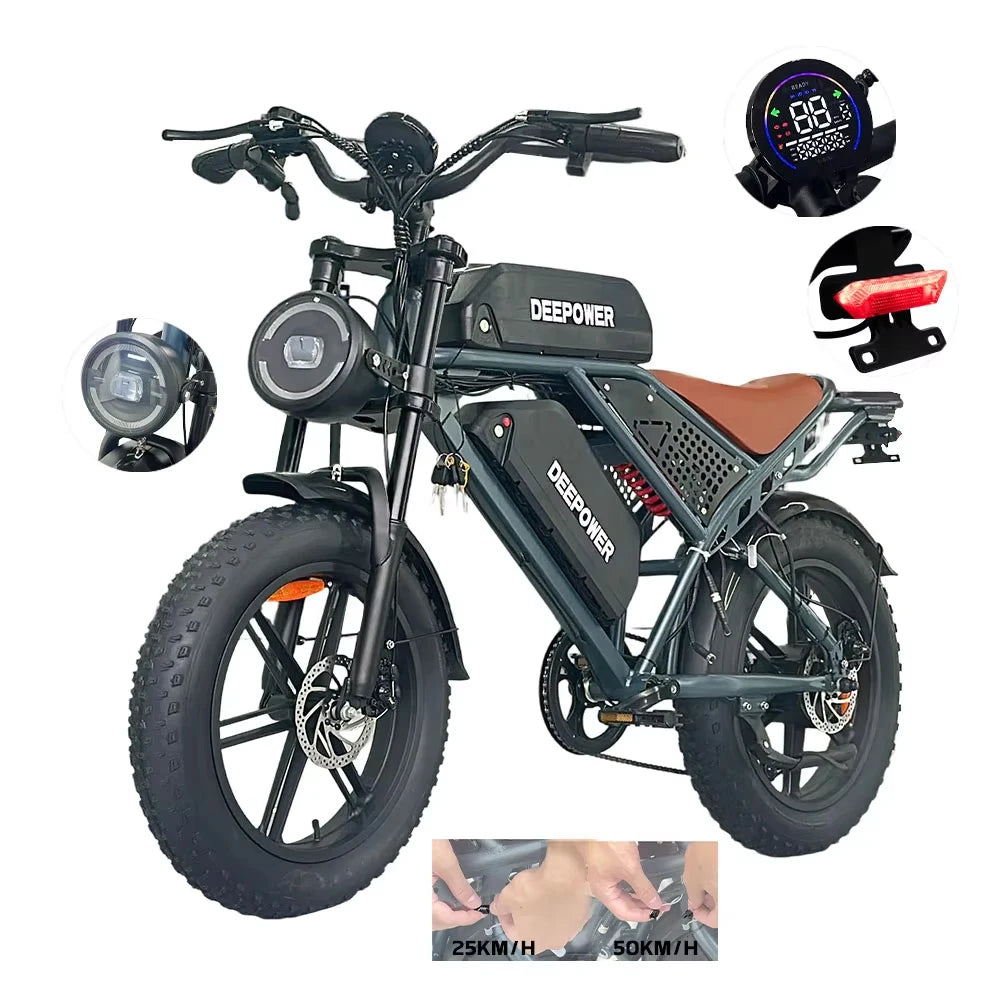 1000W 48V 60AH Adult Ebike Electric Bike Mountain Max 55KM/H Speed 20Inch Fat Tire Cycling Bicycle Electric Bicycle Off-road