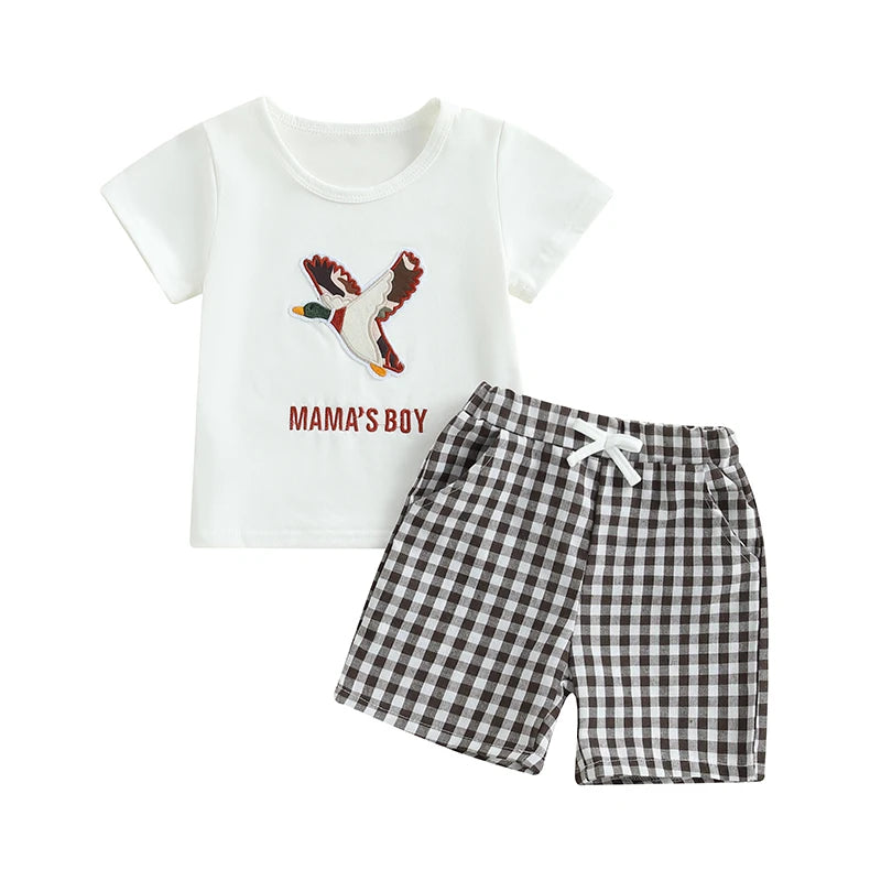 Toddler Boys Casual Outfits Cute Animal Print Short Sleeves T-Shirt and Elastic Denim Shorts Set for Summer Wear