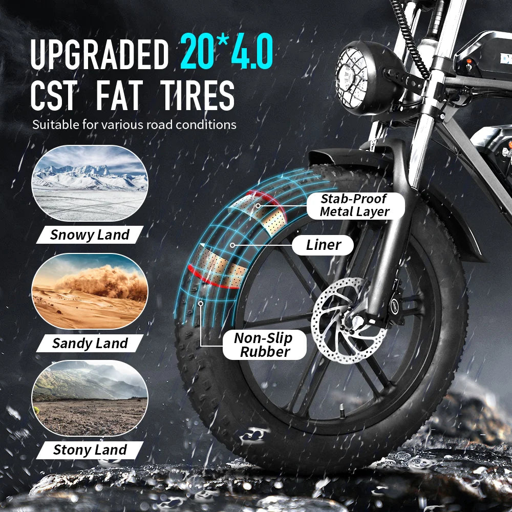 1000W 48V 60AH Adult Ebike Electric Bike Mountain Max 55KM/H Speed 20Inch Fat Tire Cycling Bicycle Electric Bicycle Off-road