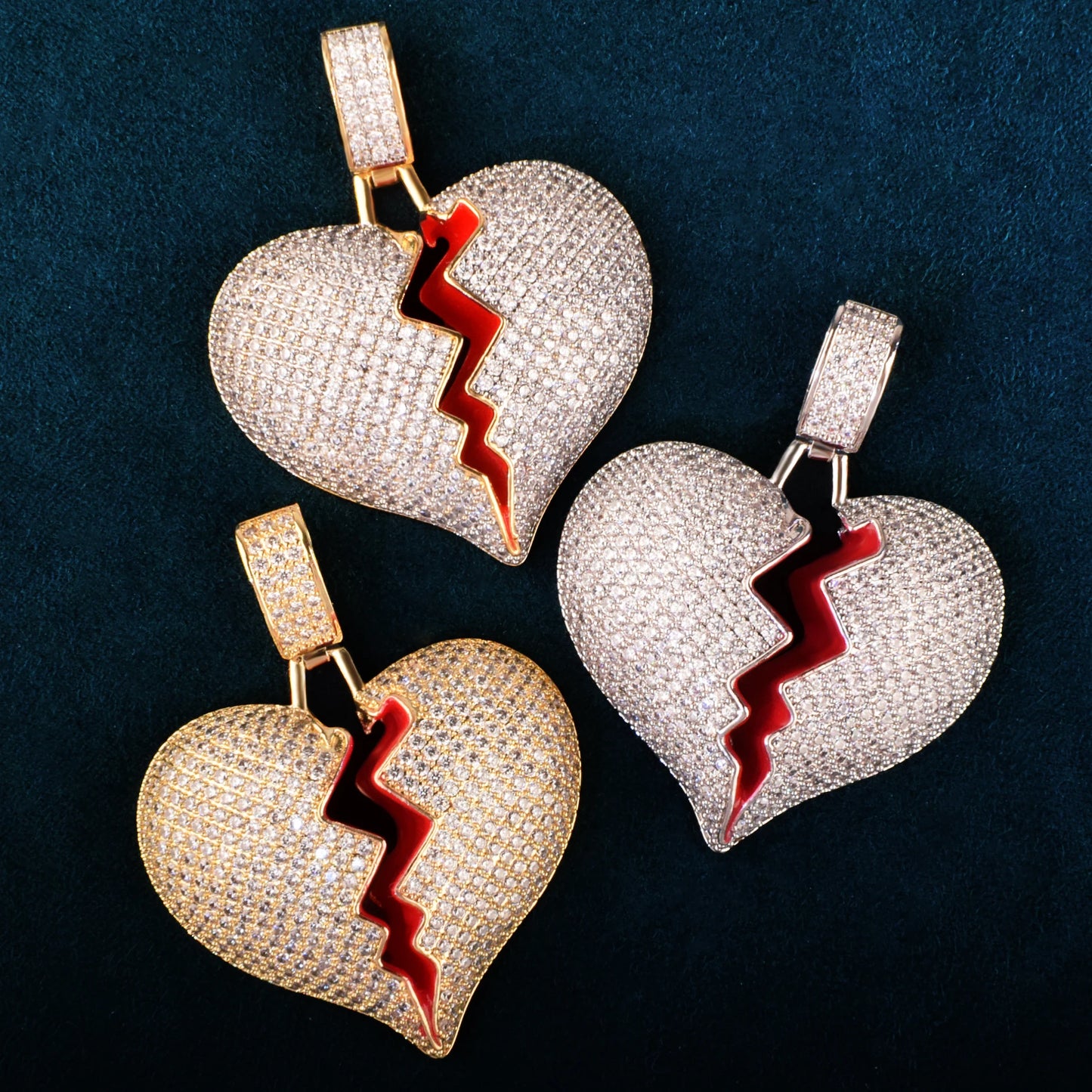 Red Oil Heart Love Pendant Necklace For Men Women Full Cubic Zircon Hip Hop Rock Jewelry Gift