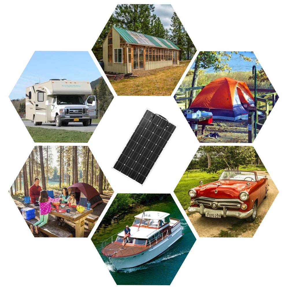 Flexible 100w Solar Panel 12V Monocrystalline Silicon waterproof for home outdoor battery charger RV Boating Camping hiking Car
