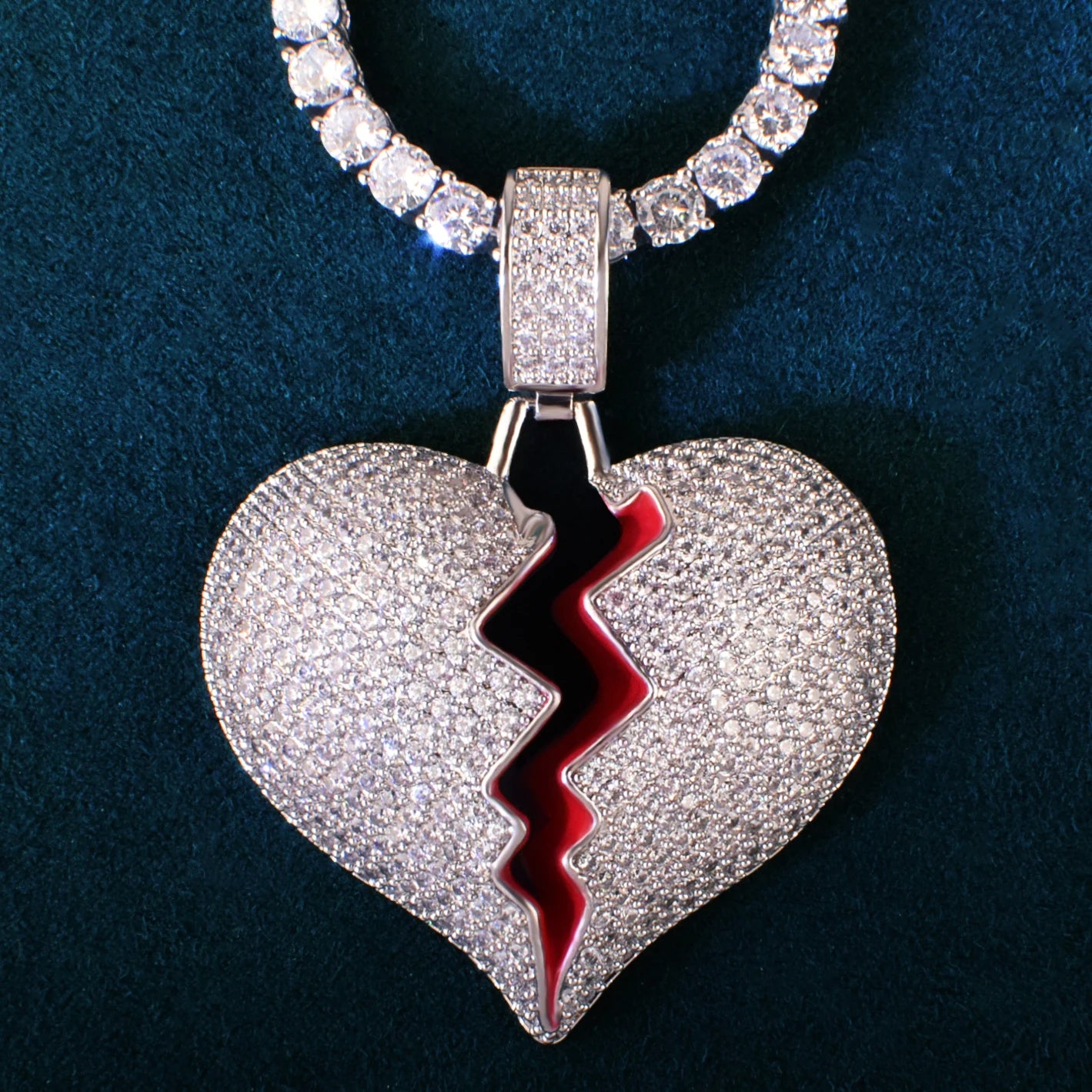 Red Oil Heart Love Pendant Necklace For Men Women Full Cubic Zircon Hip Hop Rock Jewelry Gift