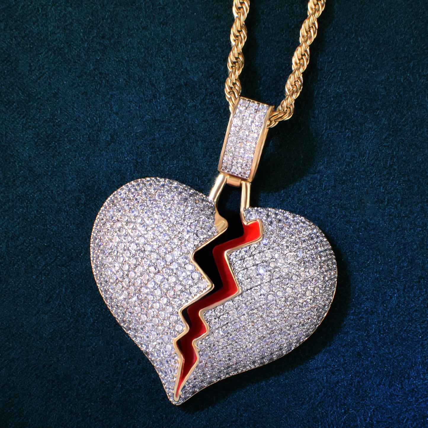 Red Oil Heart Love Pendant Necklace For Men Women Full Cubic Zircon Hip Hop Rock Jewelry Gift