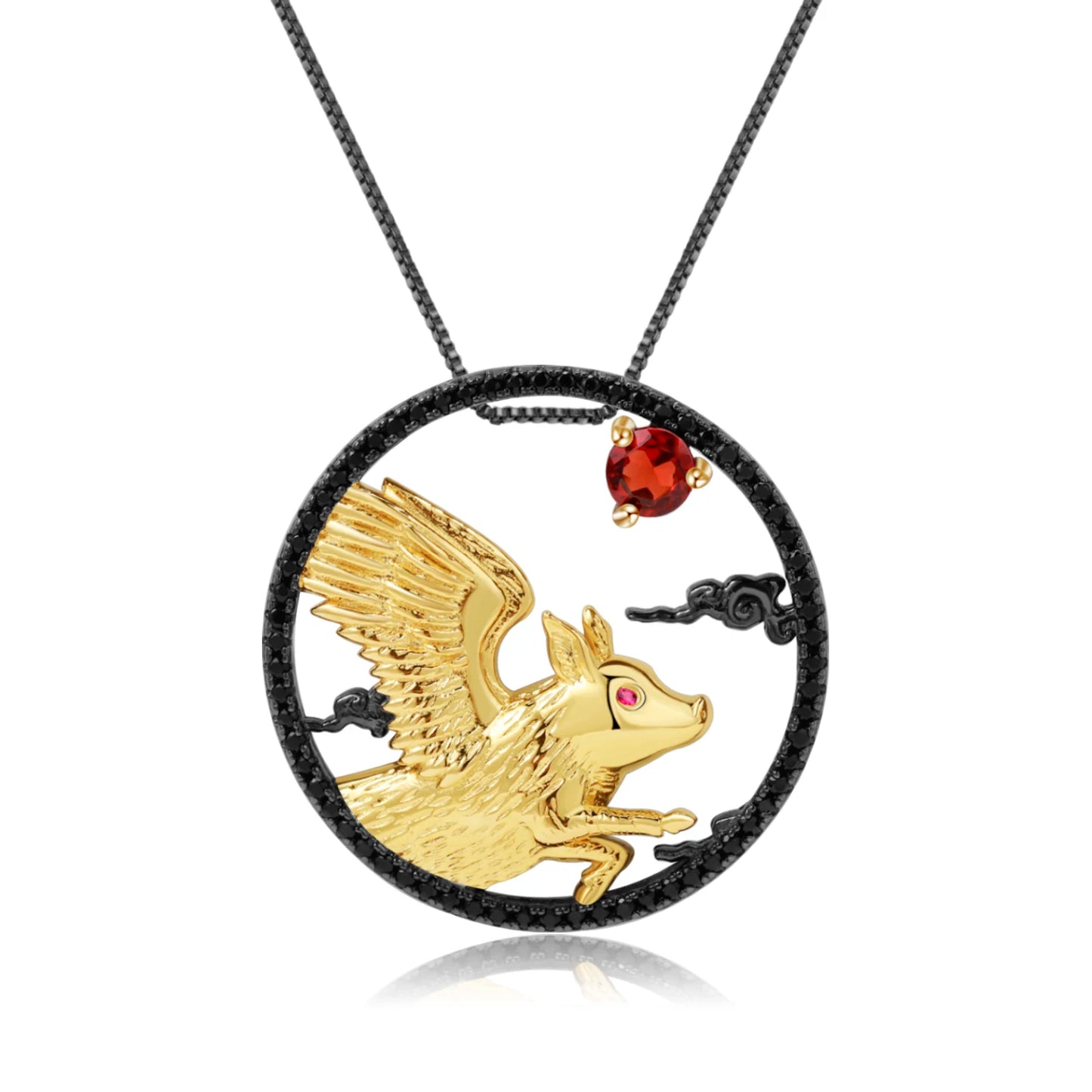 GEM'S BALLET 925 Sterling Silver Natural Swiss Blue Topaz Handmade Dragon Pendant Necklace For Women Chinese Zodiac Jewelry