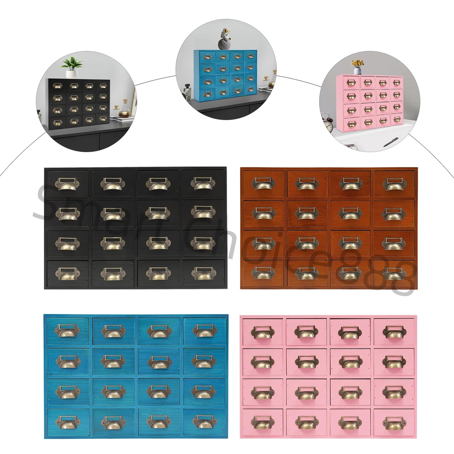 16 Drawers Apothecary Dustproof Mini Drawer Organizer Drawer Box Wood Organizer Craft Cabinet Brown/Black/Pink/Blue