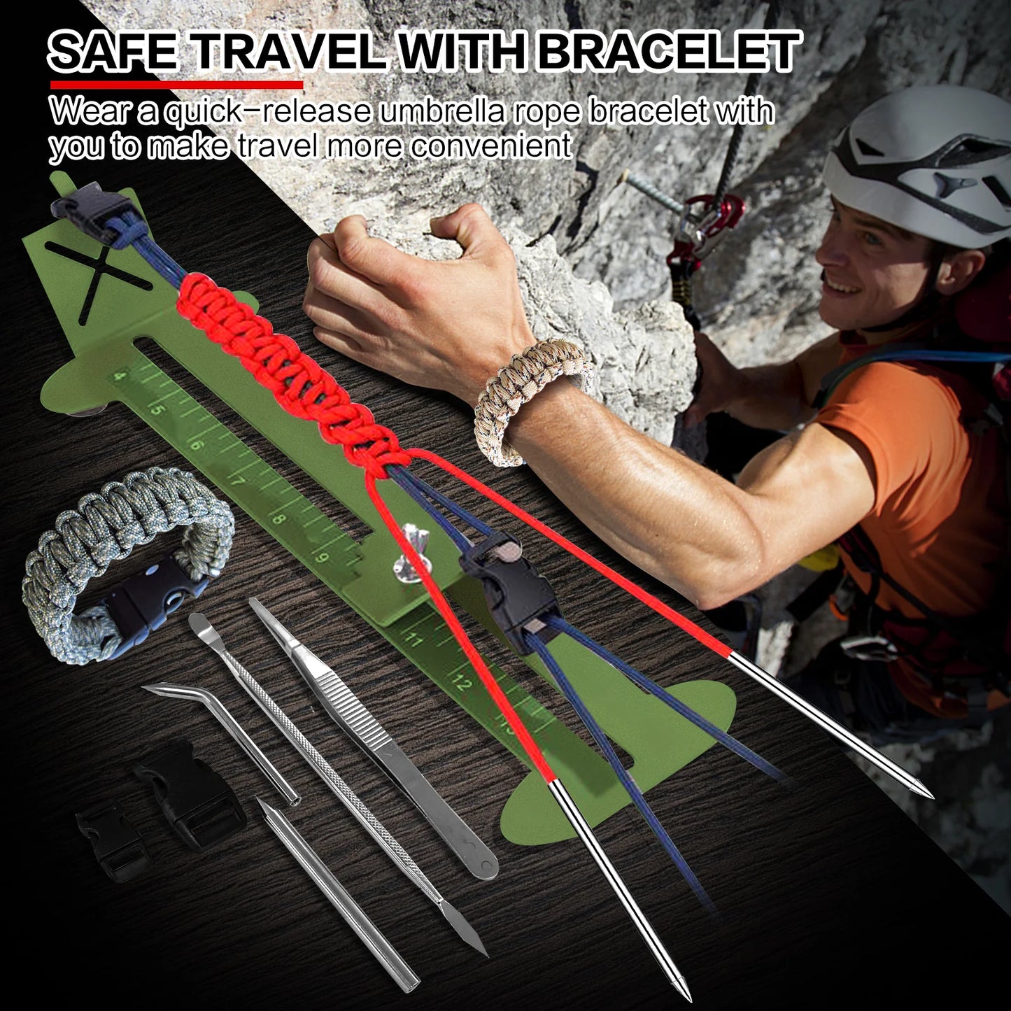 Paracord Bracelet Kit with Marlin Spike Tool Kit, Survival Bracelet Making Jig, Adjustable Length Jig Bracelet Maker for DIY