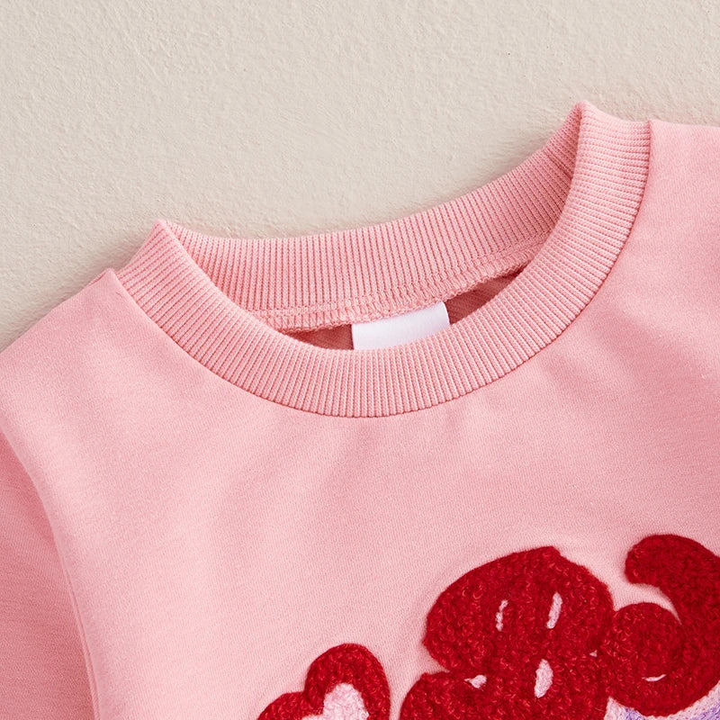 Adorable Toddler Girl Valentine s Day Outfit with Heart Embroidery and Pink Tulle Skirt - 2 Piece Set for a Sweet Look