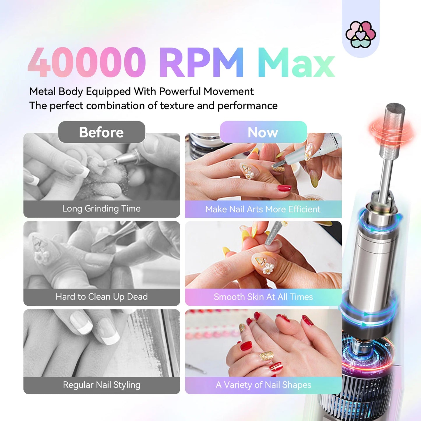 SAVILAND Professional Rechargeable 40000RPM Electric Nail Drill Machine with 12 Drill Bits Nail File for Acrylic Nails Removing