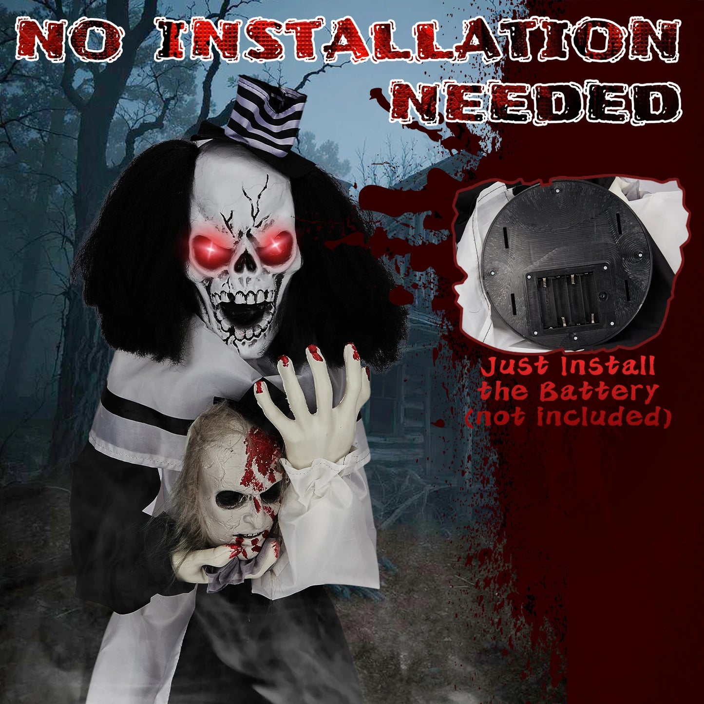 1.8ft Halloween Decoration Scary Clown, Sound-Actived Party Decor with Creepy Sound , Scary Haunted House Props