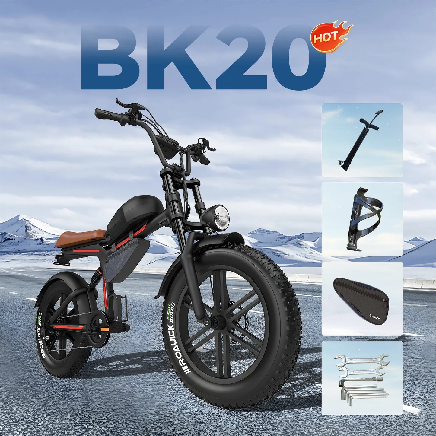 QNUT BK20 Adult Electric Bicycle 1500W 48V 18AH 20" Fat Tire  Electric Motorcycle All-Terrain for Mountains, Snow, Sand, Road