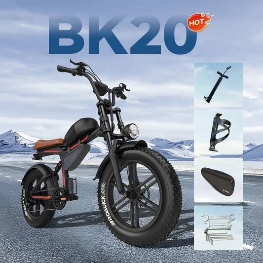 QNUT BK20 Adult Electric Bicycle 1500W 48V 18AH 20" Fat Tire  Electric Motorcycle All-Terrain for Mountains, Snow, Sand, Road