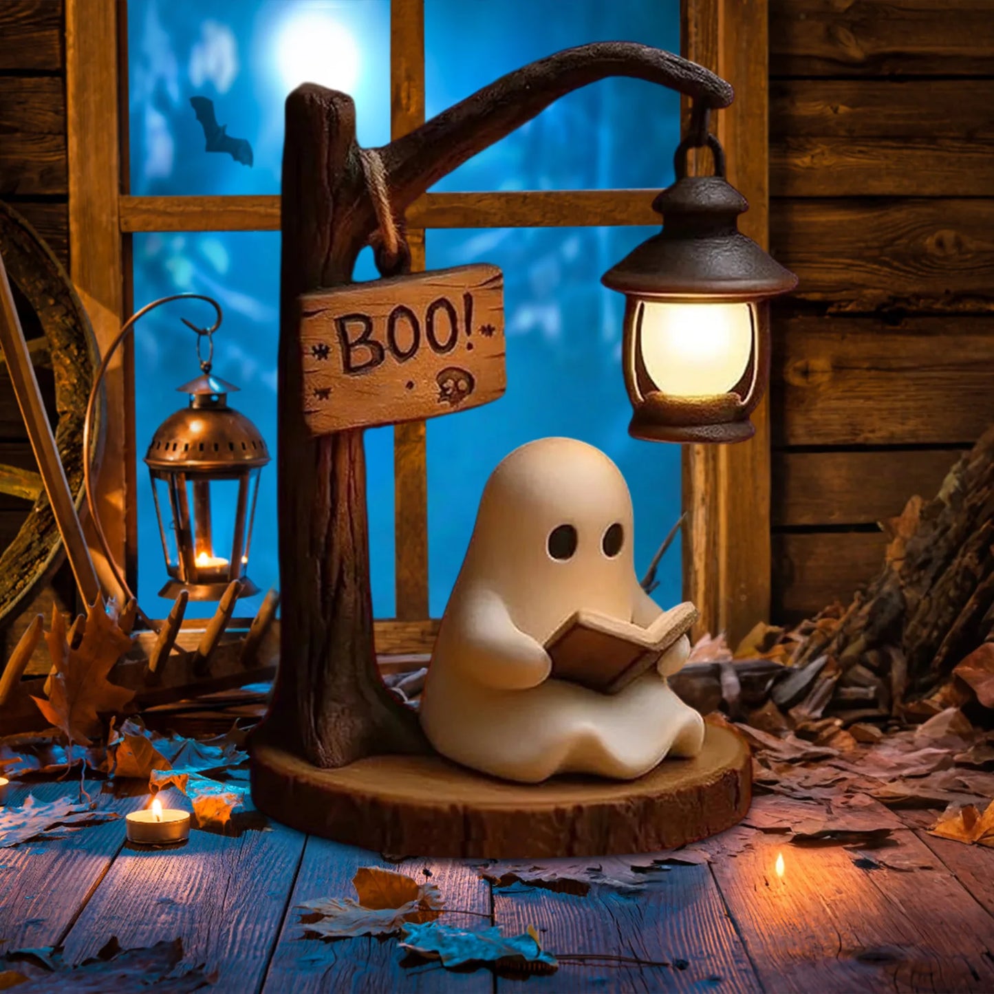 Cute Ghost Reading Desktop Ornaments Halloween Resin Material Creative Decoration Festive Atmosphere Arrangement