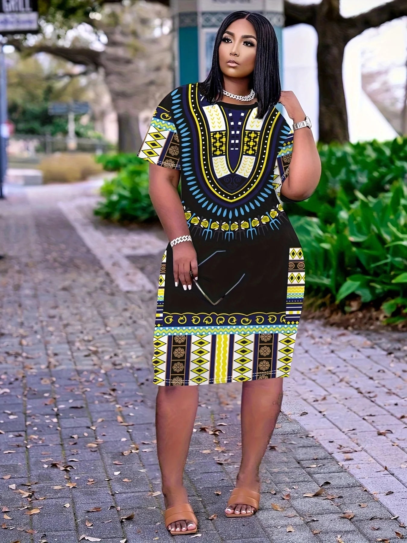 Plus Size Fashion Women's Ethnic Print Casual Dress