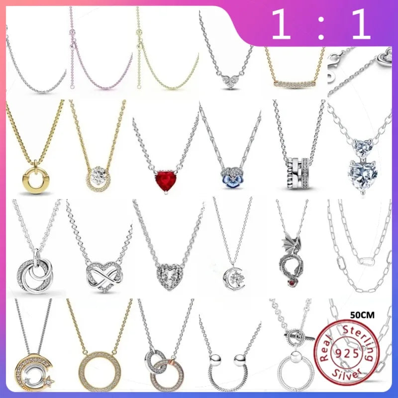 Collar de Plata 925 Nuevo: Corazón + Lazo Cuadrado de Árbol de la Vida – Exquisito Regalo de Joyería de Alta Calidad