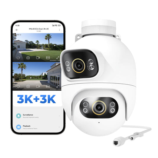 IMILAB New Outdoor Surveillance 3K+3K Dual Lens Camera 360° PTZ/Colour Night Vision/7/24 Work/MiHome App - EC6 Dual Upgraded