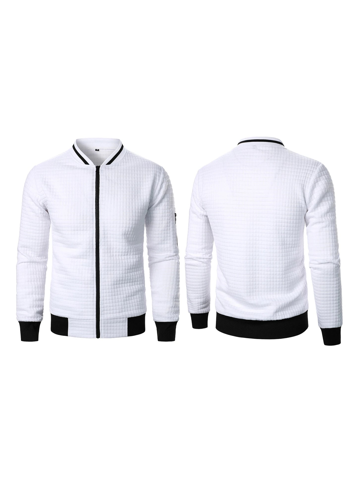 Men s Casual  Fit Zipper Up Lightweight Stand Collar Jacket Spring Fall Coat with Contrast Color Detail