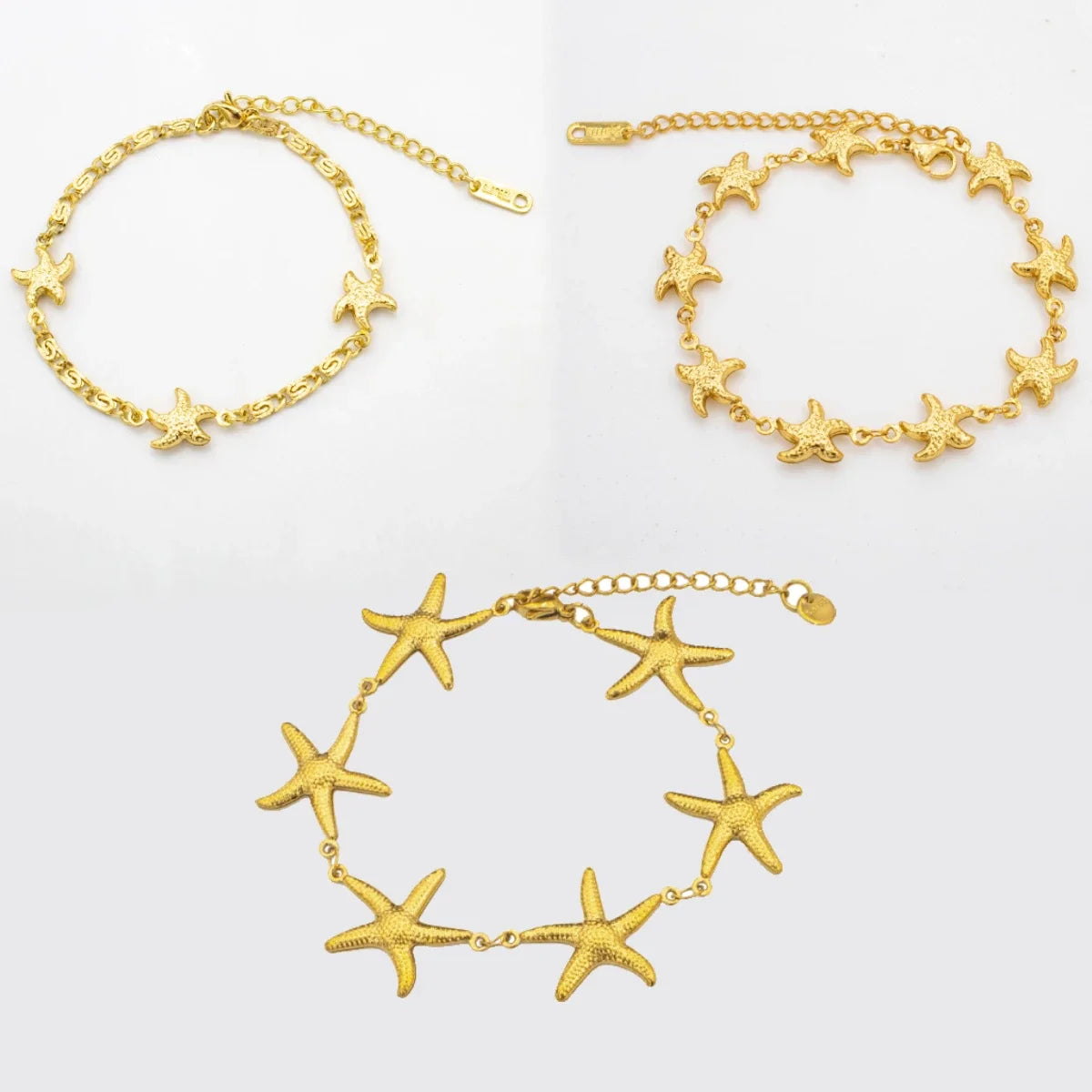 2025 New Gold Color Stainless Steel Starfish Bracelet for Women - Cute Adjustable Jewelry, Hypoallergenic Gift for Girls