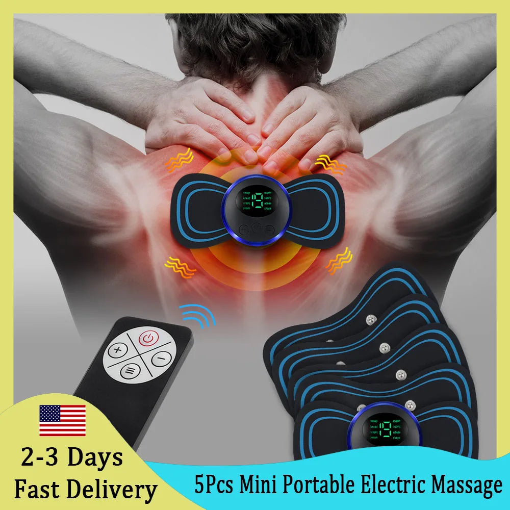 5Pcs Mini Portable Electric Massage Sticker EMS Pulse Neck Massager Relief Muscle Pain and Soreness for Shoulder Leg Arms Cervic