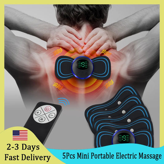 5Pcs Mini Portable Electric Massage Sticker EMS Pulse Neck Massager Relief Muscle Pain and Soreness for Shoulder Leg Arms Cervic