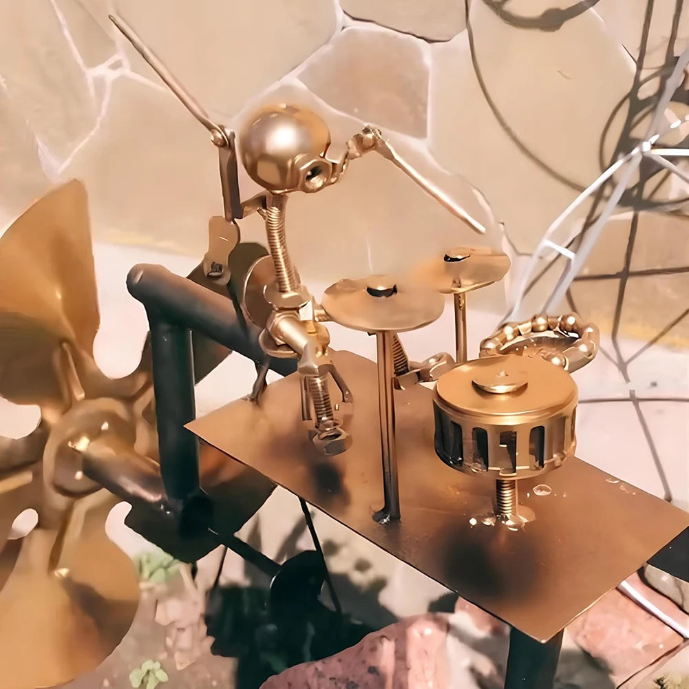 Metal Wind Spinner Metal Drummer Windmill Statue Figurines Garden Decorative Wind Power Rock Art Statue for Yard Patio Lawn