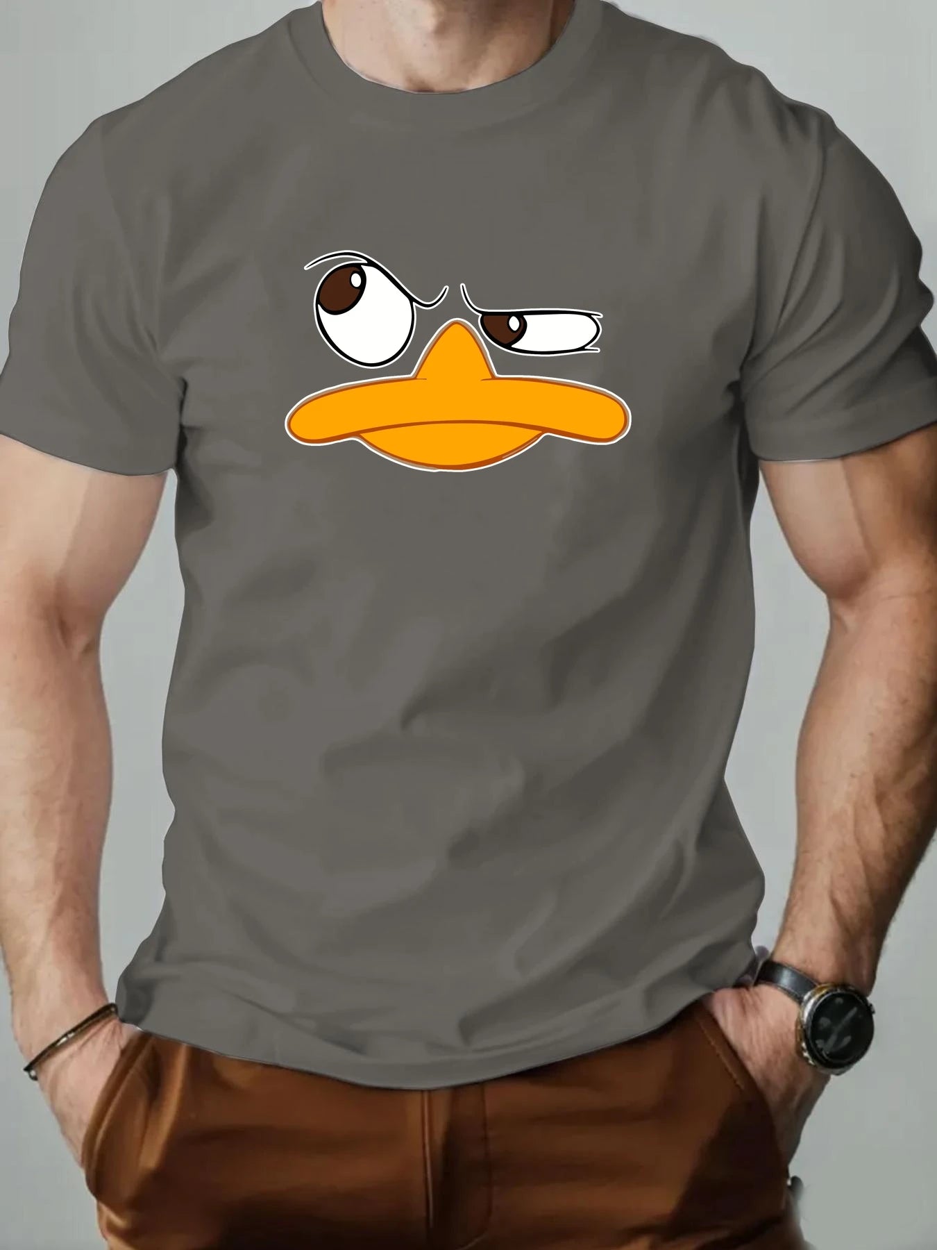 Men's T-Shirt 100% Cotton Funny Duck Cartoon Pattern Print Summer Round Neck Breathable Casual Short Sleeve Fashion T Shirt