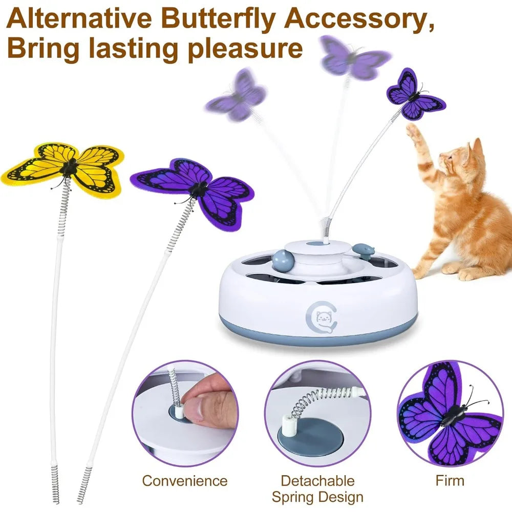 Cat Toys 3 in1 Automatic Interactive Kitten Toy, Moving Ambush Mouse, Fluttering Butterfly, Track Balls, USB Powered, Indoor Exe