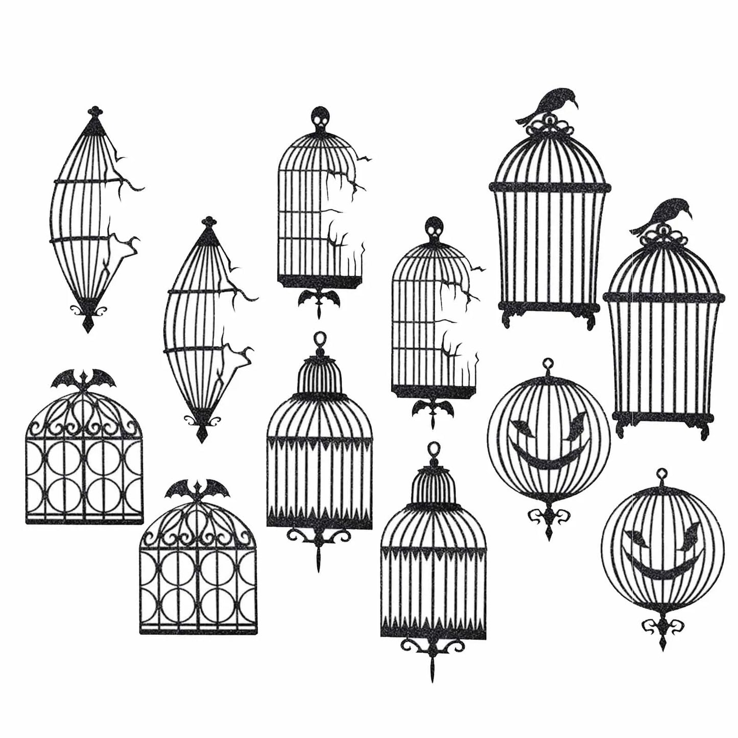 Party Decoration Glitter Black Crow Bird Cage Hanging Decoration Window Pendant