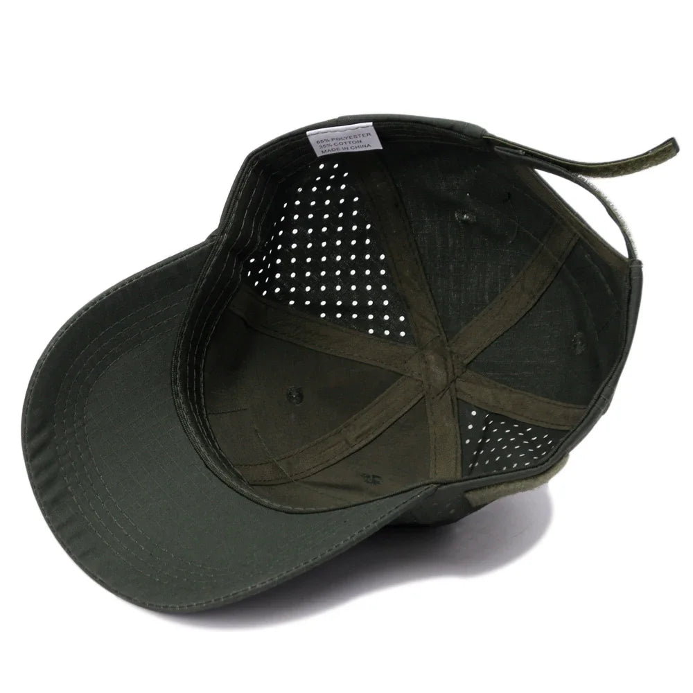 Men Camouflage Baseball Cap Breathable Sunscreen Hat for Outdoor Sports Hiking Fishing Sun Hat with Velcro Can Hang Sunglasses